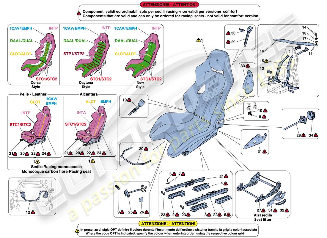 ferrari 812 superfast (europe) racing seat part diagram