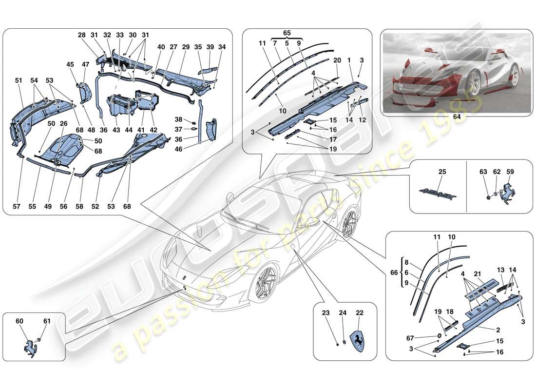 ferrari 812 superfast (europe) shields - external trim part diagram