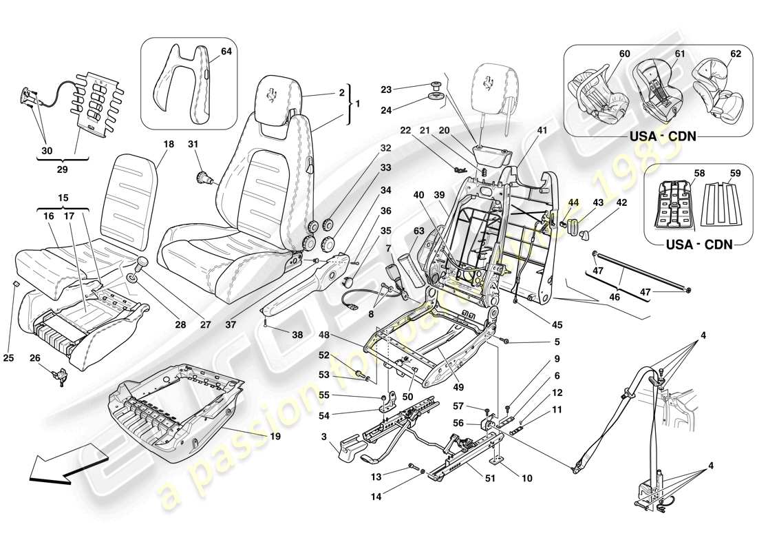 ferrari f430 spider (rhd) manual front seat - seat belts part diagram