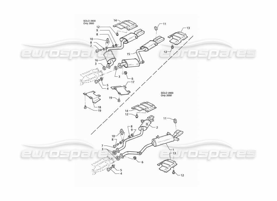 maserati qtp v6 (1996) rear exhaust system parts diagram