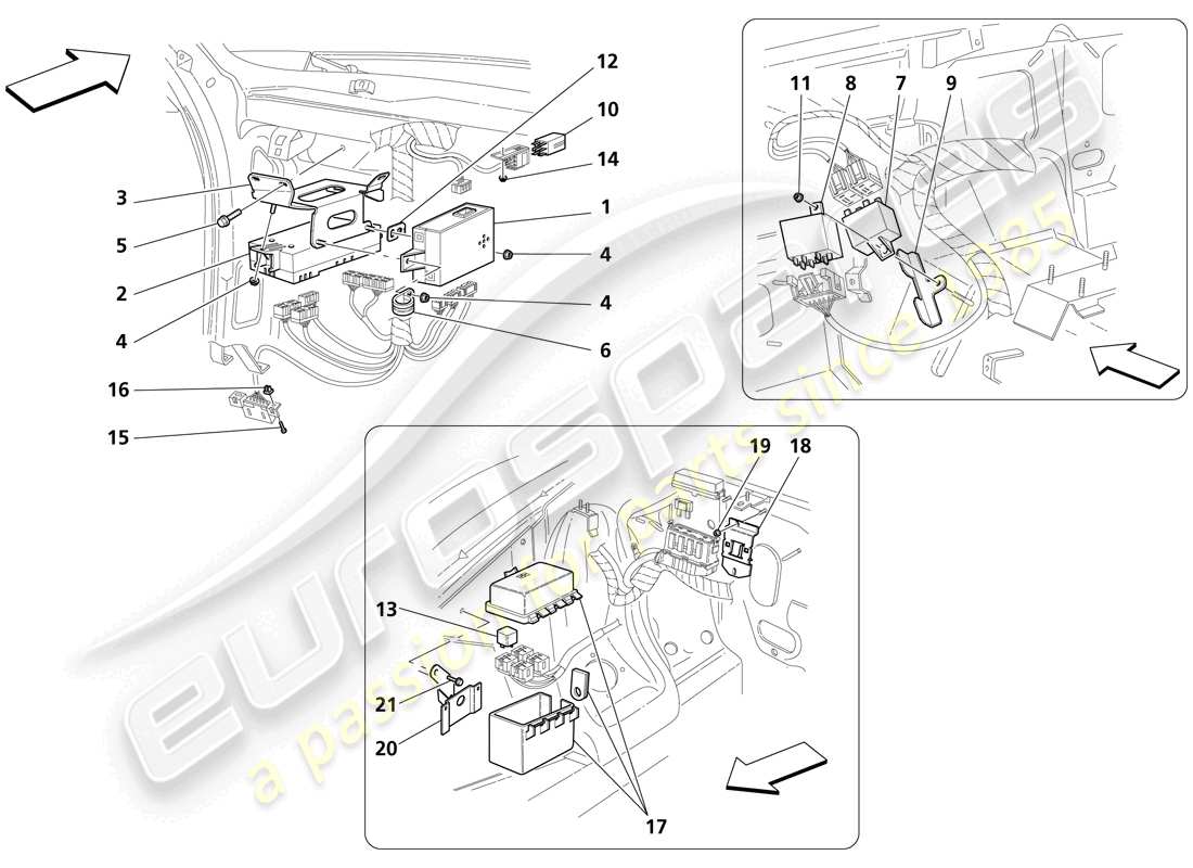 maserati trofeo front passengers and engine compartment control stations part diagram