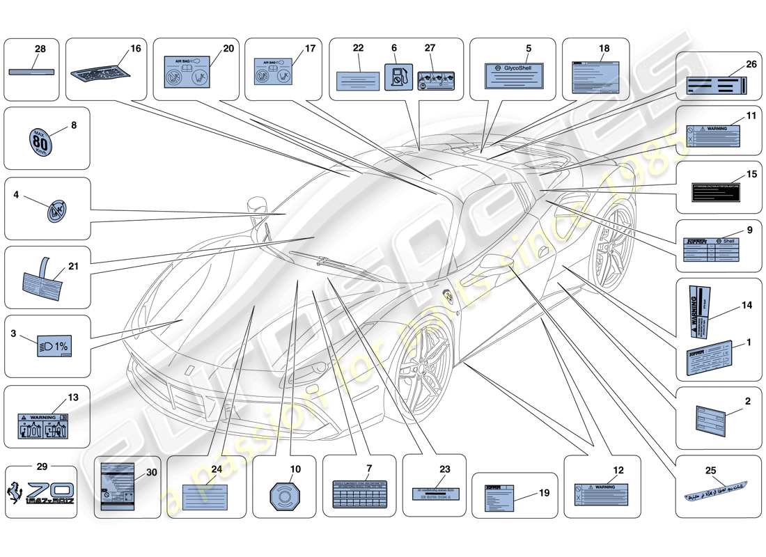 ferrari 488 spider (europe) adhesive labels and plaques part diagram