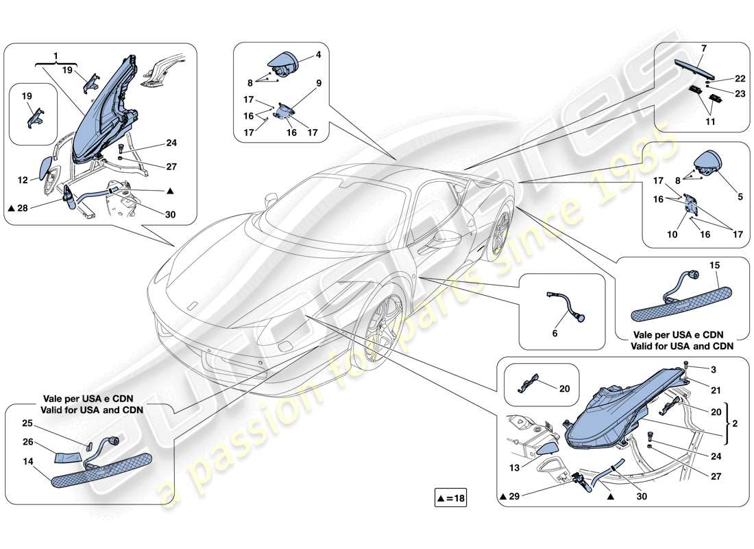 ferrari 458 italia (europe) headlights and taillights part diagram