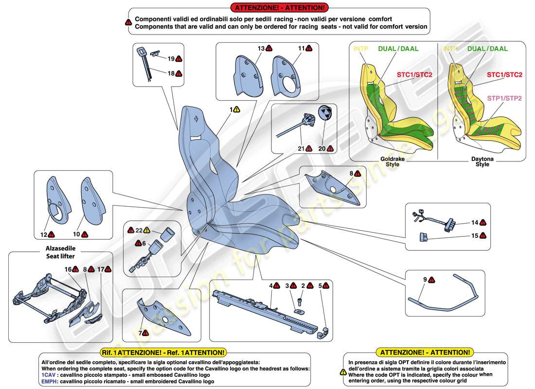 ferrari 488 spider (europe) racing seat part diagram