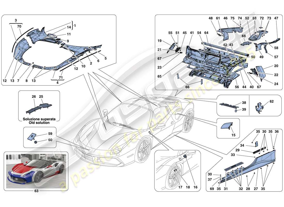 ferrari 488 spider (europe) shields - external trim part diagram