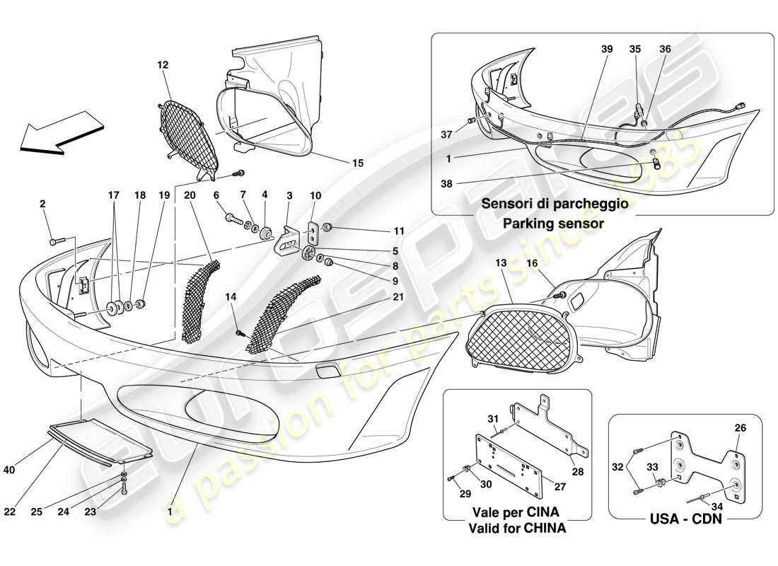 ferrari f430 spider (rhd) front bumper part diagram