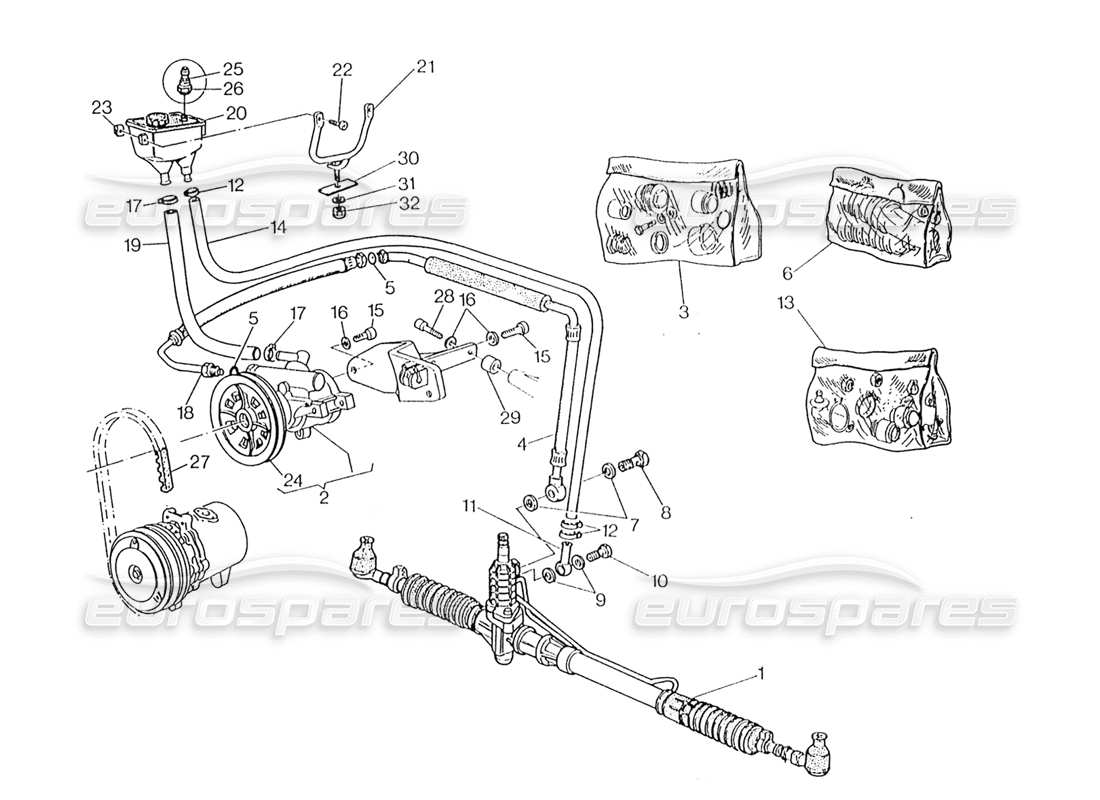 maserati karif 2.8 power steering system (rh steering) part diagram