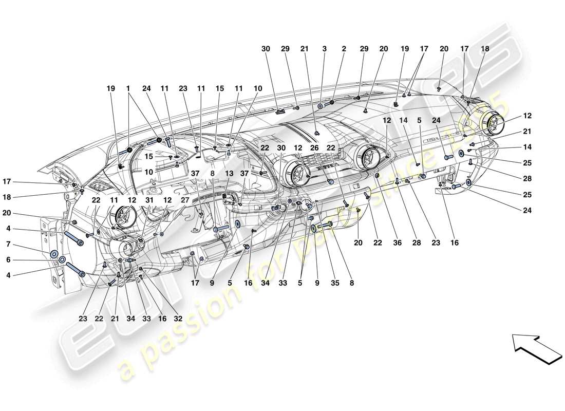 ferrari 812 superfast (europe) dashboard fastenings part diagram