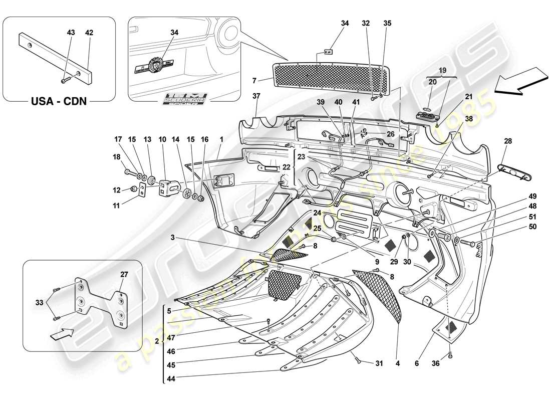 ferrari f430 scuderia spider 16m (usa) rear bumper part diagram