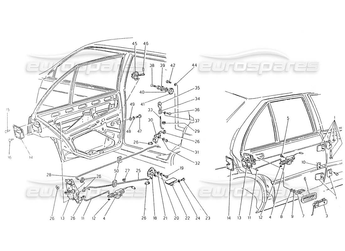 maserati 418 / 4.24v / 430 rear doors part diagram