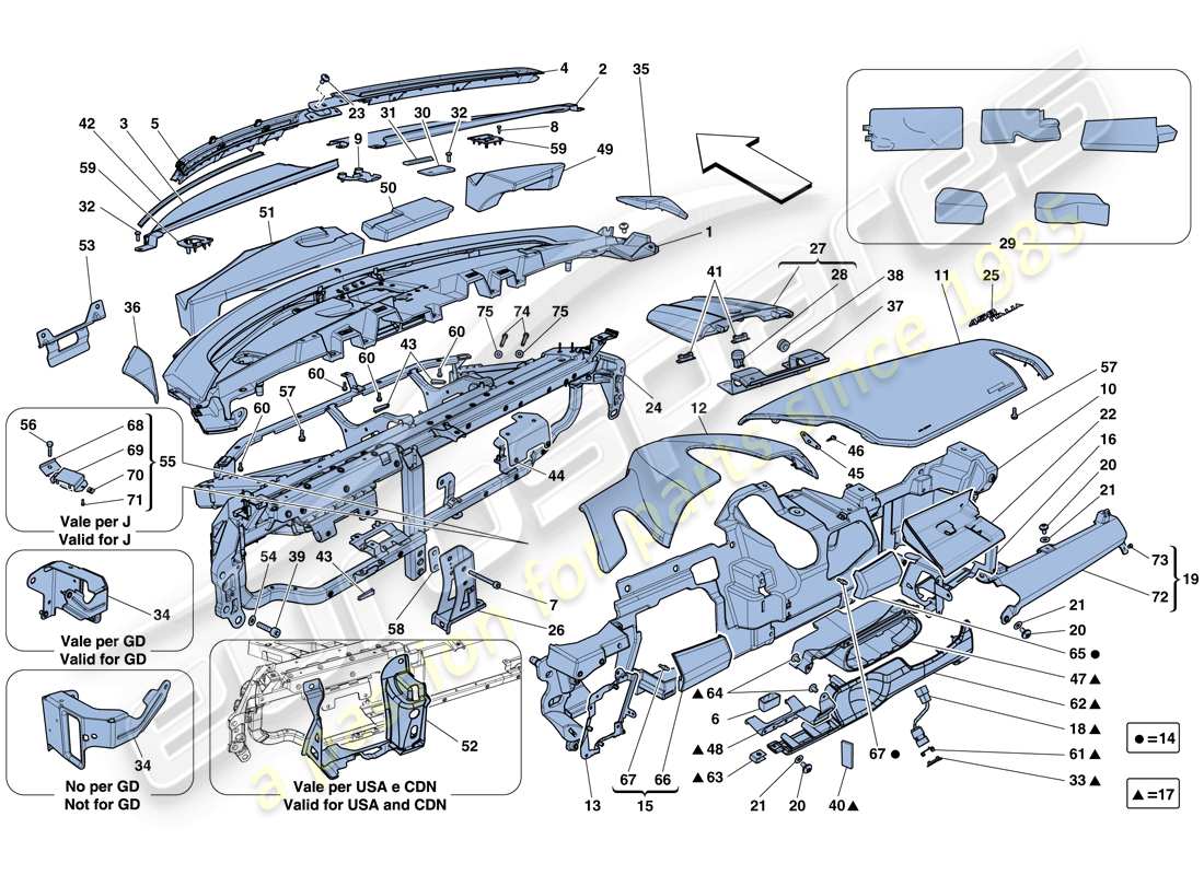 ferrari 458 italia (europe) dashboard part diagram