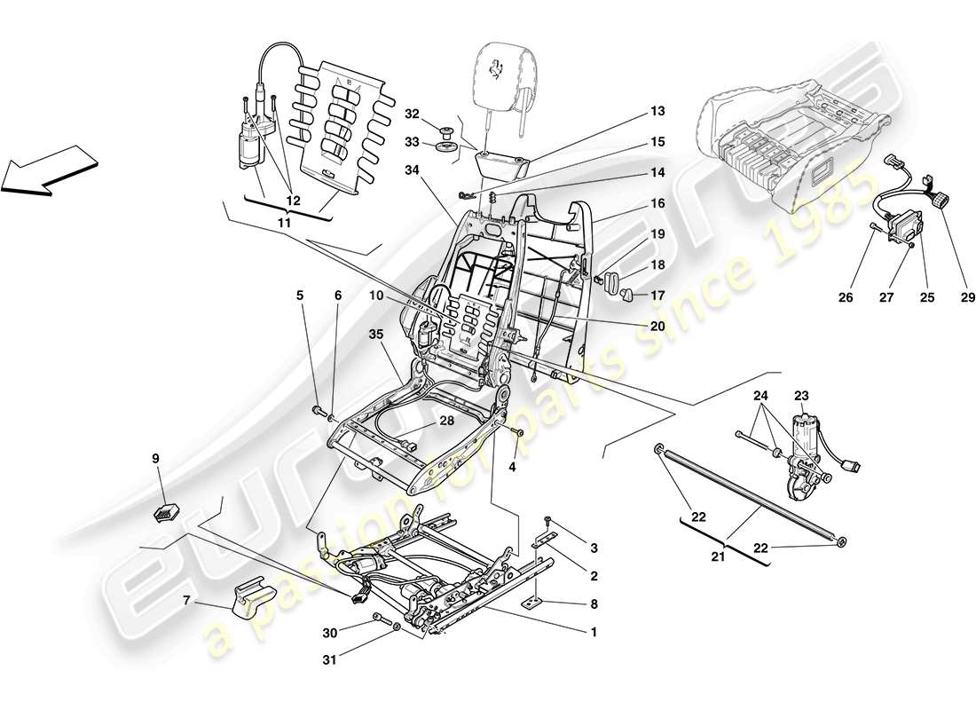 ferrari f430 coupe (rhd) electric seat - guides and adjustment mechanisms part diagram