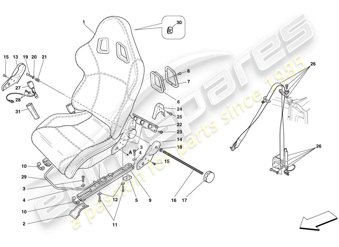 ferrari f430 spider (rhd) racing seat- optional part diagram