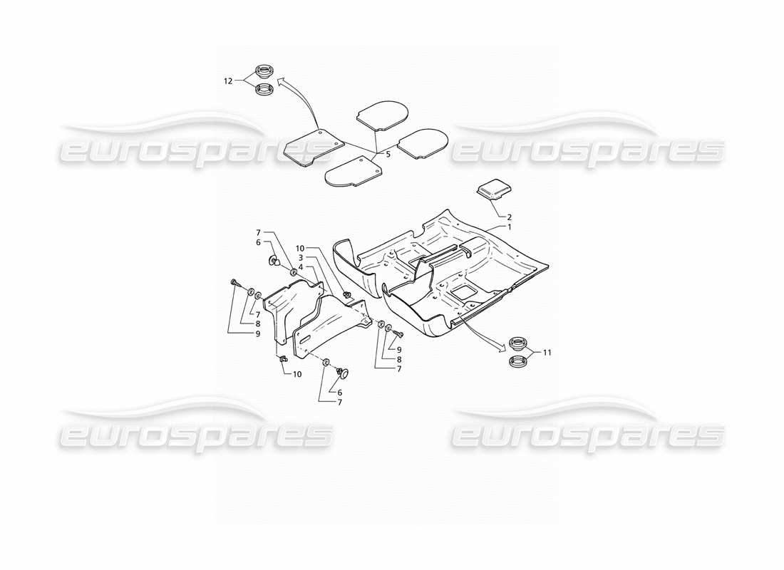 maserati qtp v8 (1998) passenger compartment carpets (lhd) part diagram