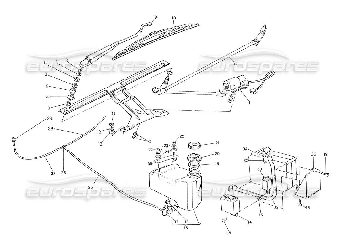 maserati karif 2.8 windshield wiper - washer (rh steering cars) part diagram