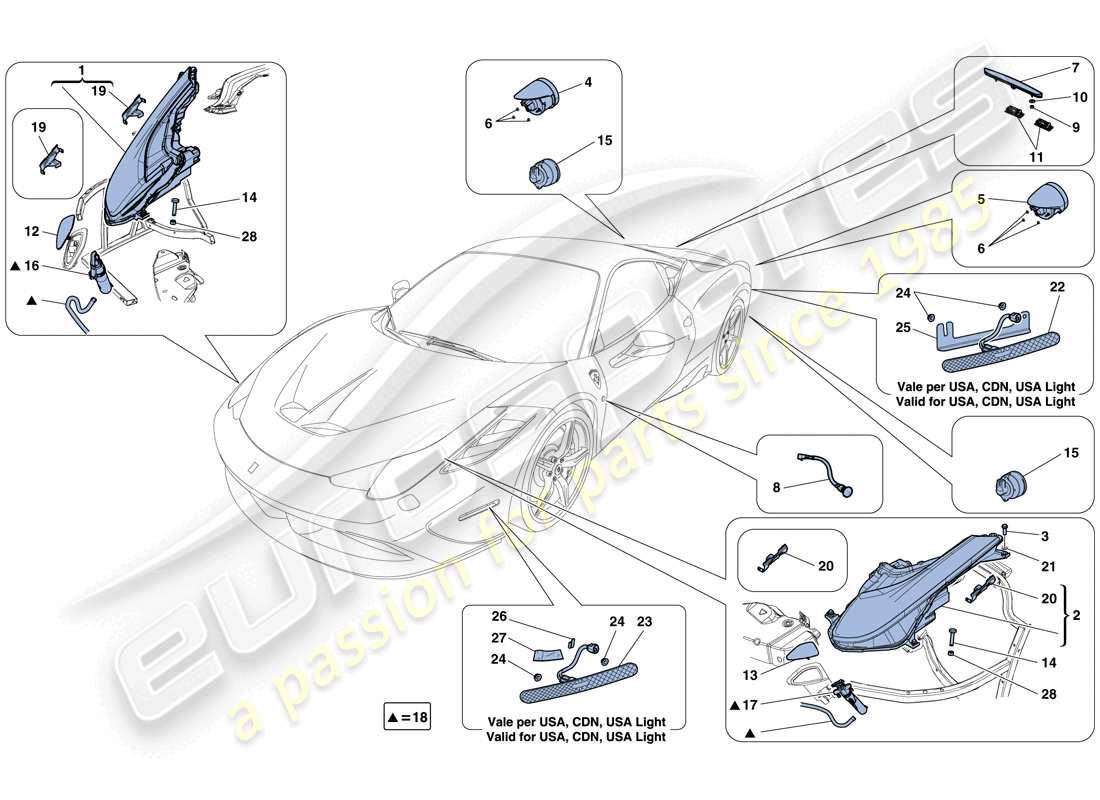 ferrari 458 speciale (europe) headlights and taillights part diagram