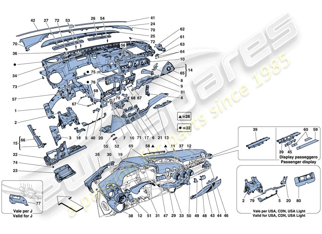 ferrari f12 tdf (rhd) dashboard part diagram