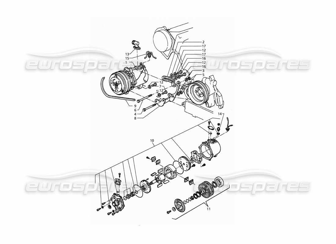 maserati qtp. 3.2 v8 (1999) air compressor and brackets part diagram