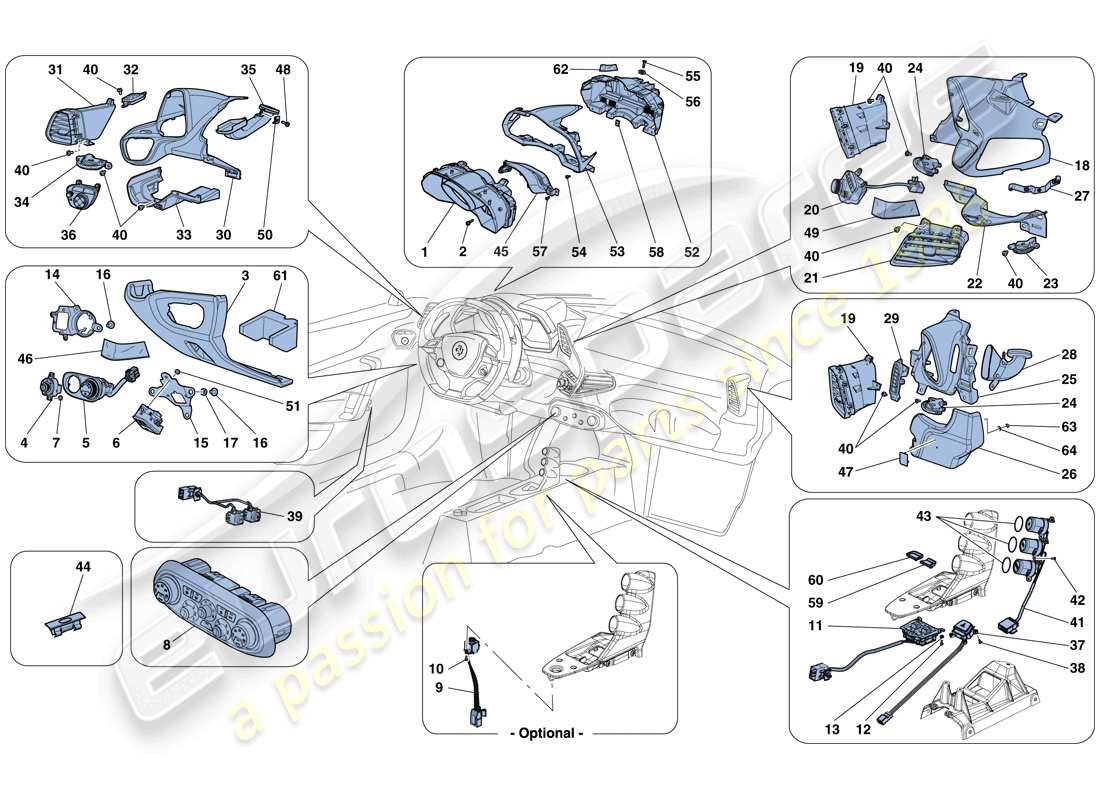 ferrari 458 speciale (europe) dashboard and tunnel instruments part diagram