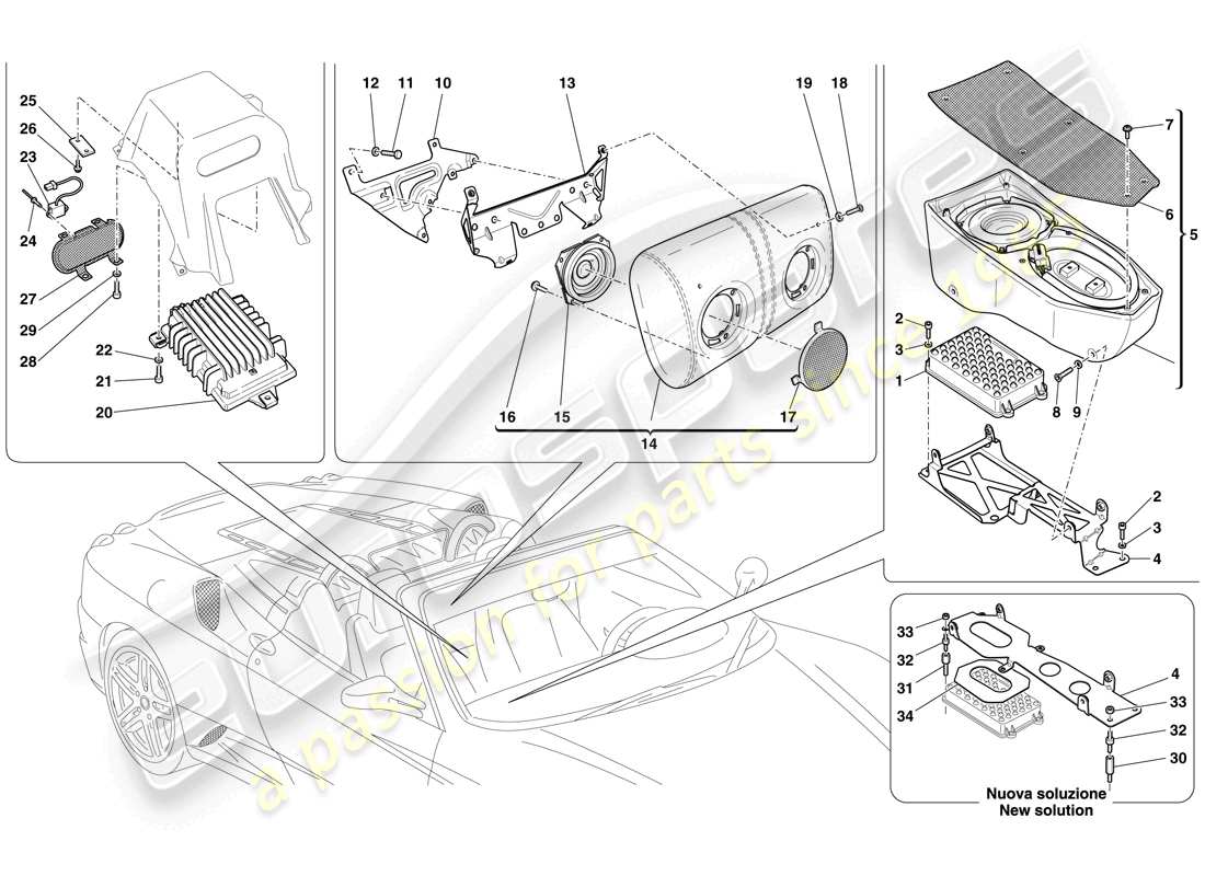 ferrari f430 spider (rhd) high power bose hi fi system part diagram