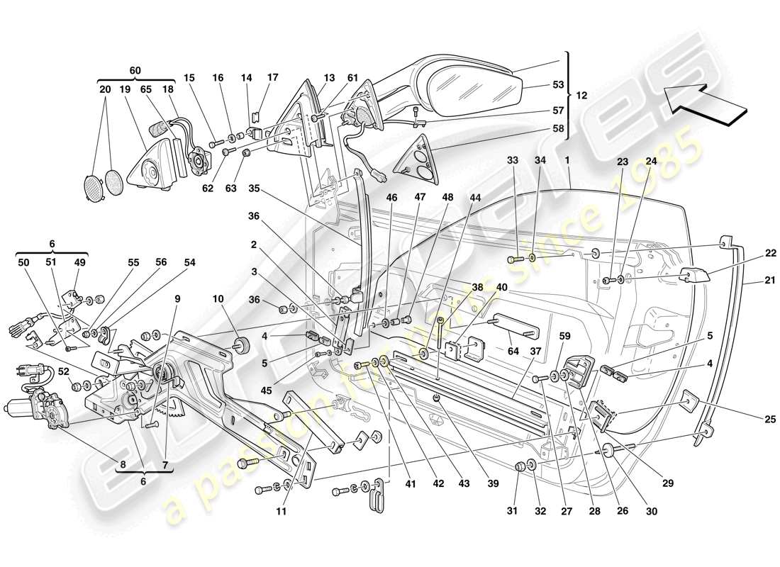 ferrari f430 spider (rhd) doors - power windows and rear-view mirror part diagram