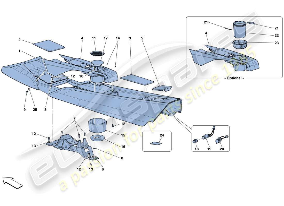 ferrari f12 tdf (rhd) tunnel - substructure and accessories part diagram