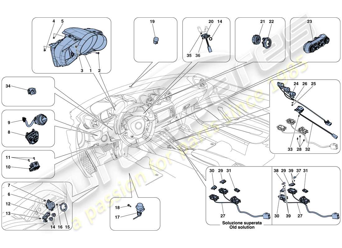 ferrari california t (rhd) dashboard and tunnel instruments part diagram