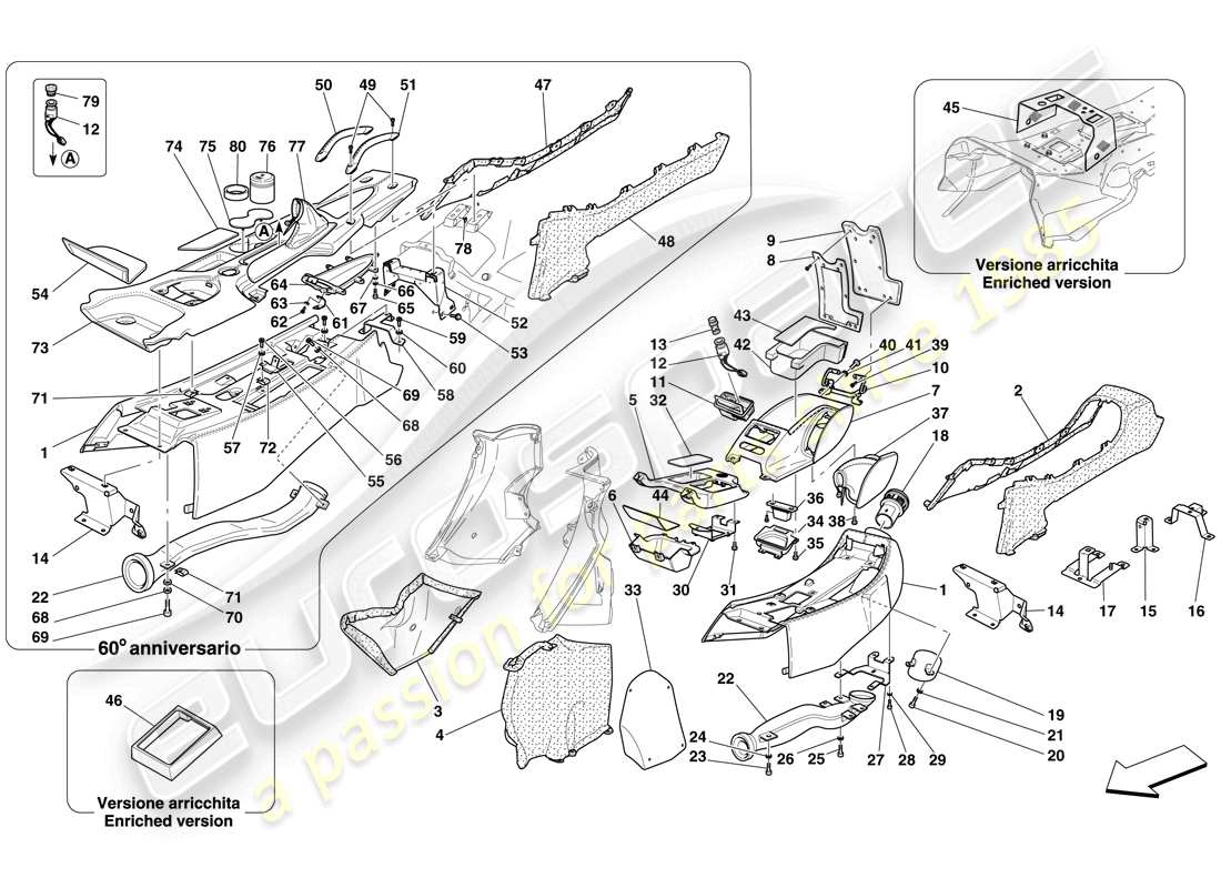 ferrari 612 scaglietti (rhd) tunnel - substructure and accessories part diagram