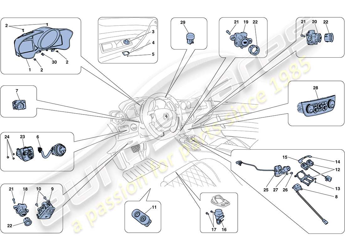 ferrari ff (usa) dashboard and tunnel instruments part diagram