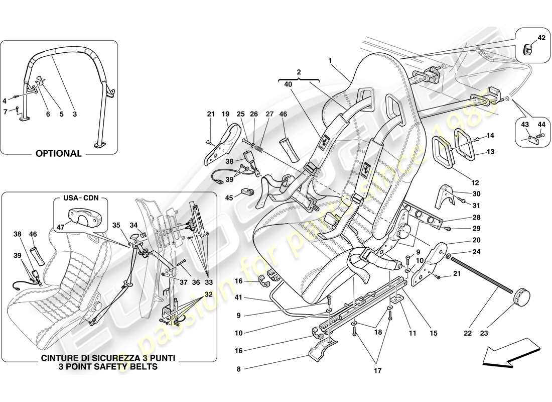 ferrari f430 coupe (usa) racing seat-4 point seat harness-rollbar part diagram