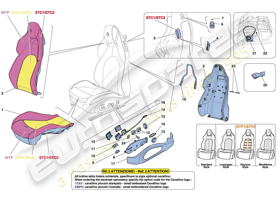 ferrari california t (usa) front seat - trim and accessories part diagram