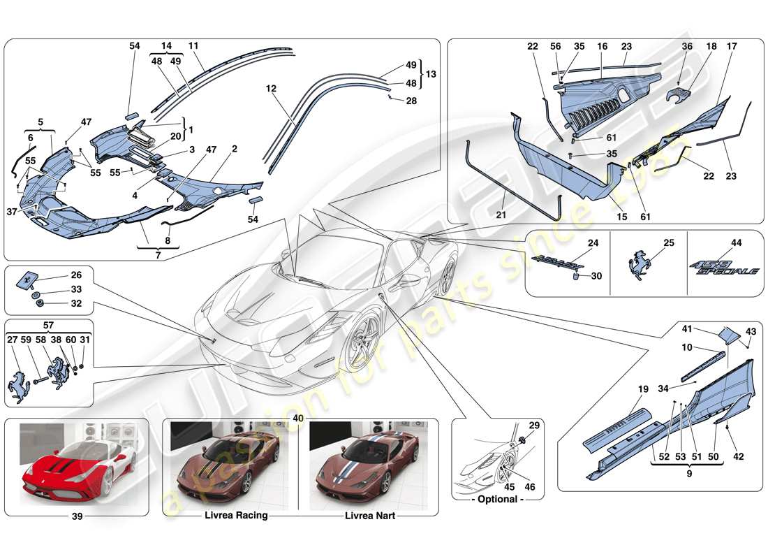 ferrari 458 speciale (rhd) shields - external trim part diagram