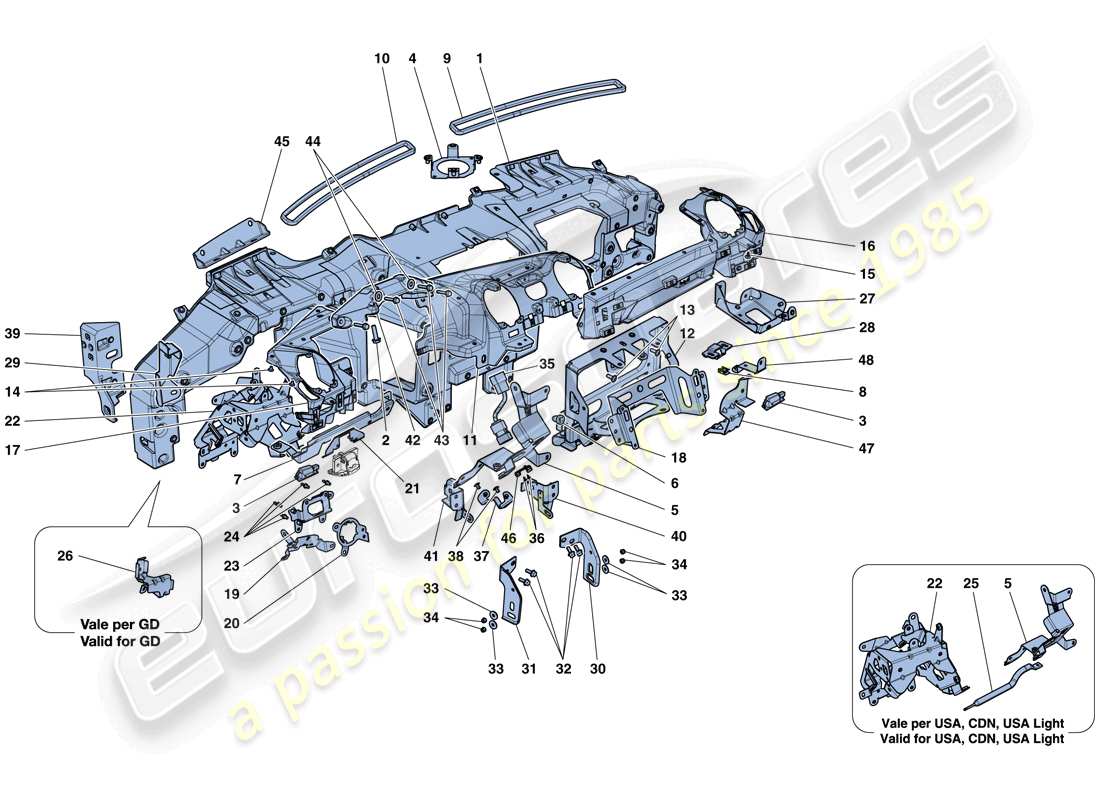 ferrari california t (europe) dashboard - substructure part diagram