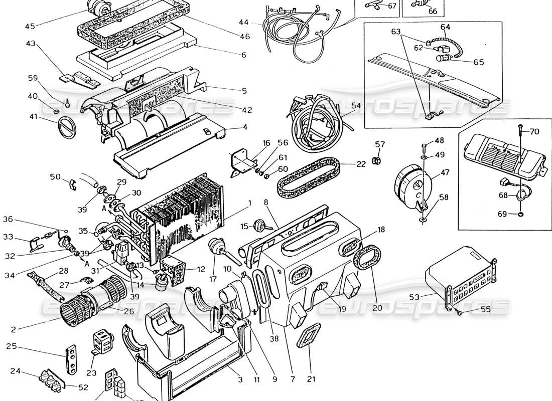 maserati 222 / 222e biturbo automatic air-conditioner set (rh steering) part diagram