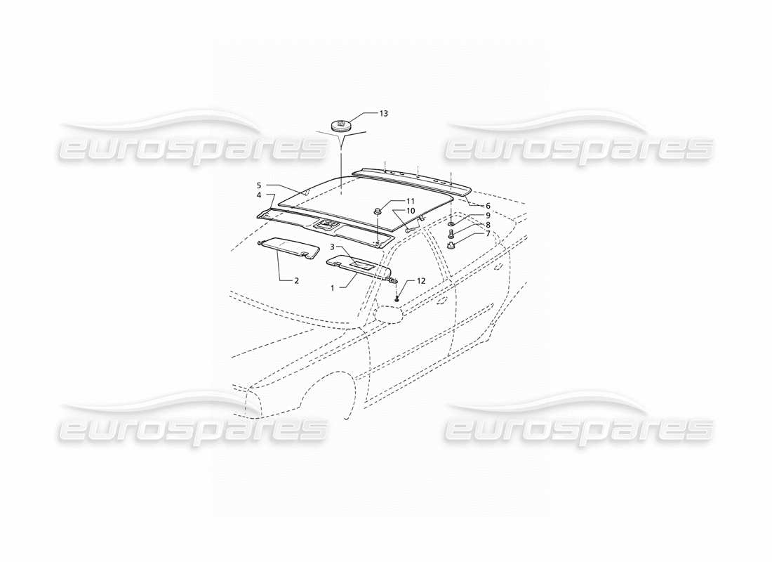 maserati qtp v8 (1998) inner trims: roof (rhd) part diagram