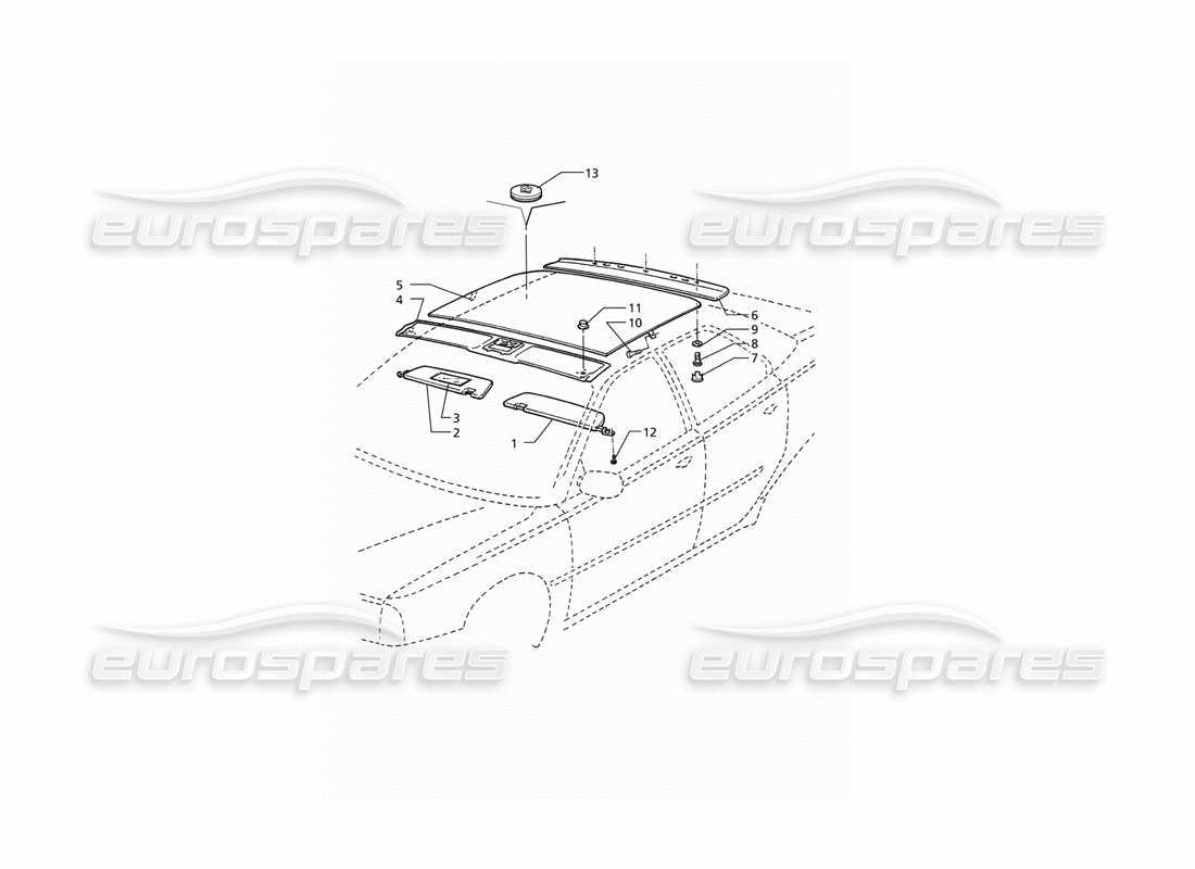 maserati qtp v8 (1998) inner trims: roof (lhd) part diagram