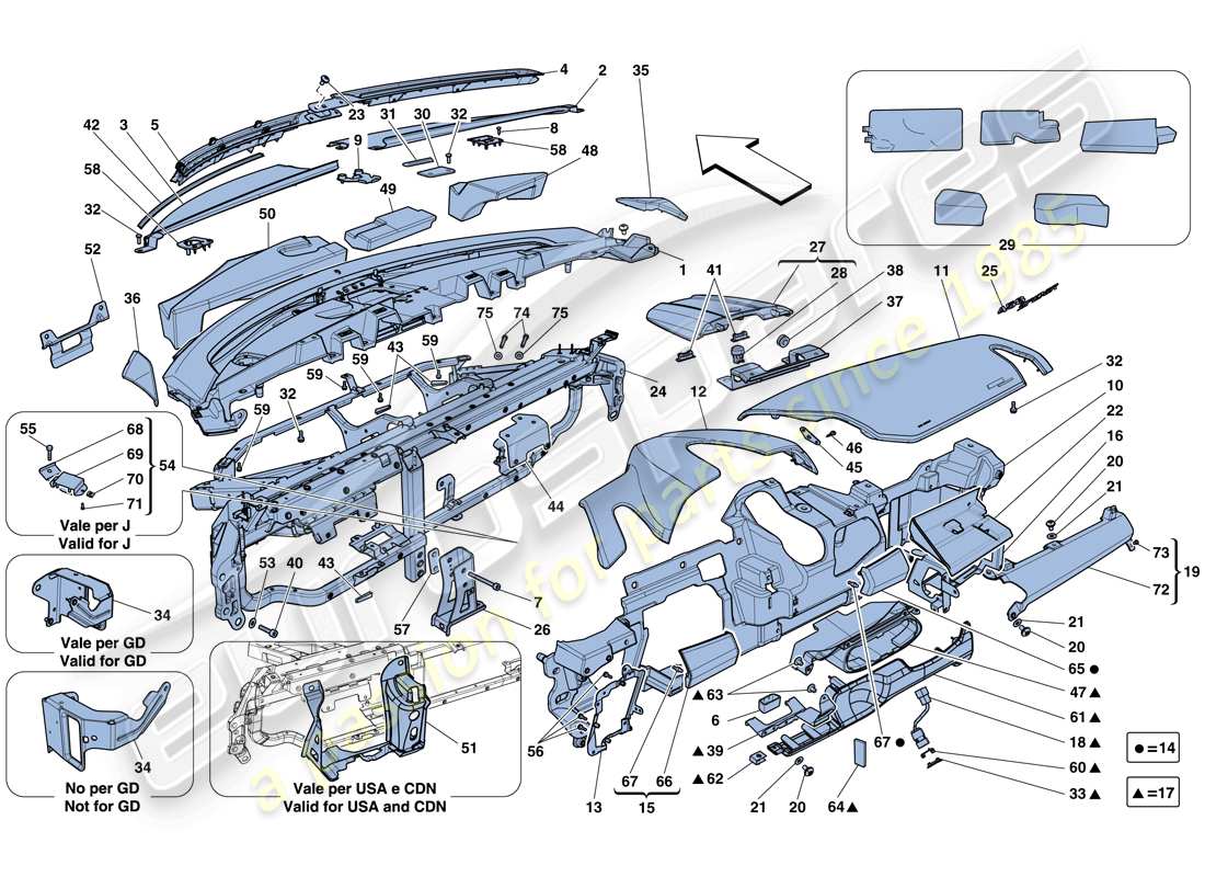 ferrari 458 spider (rhd) dashboard part diagram