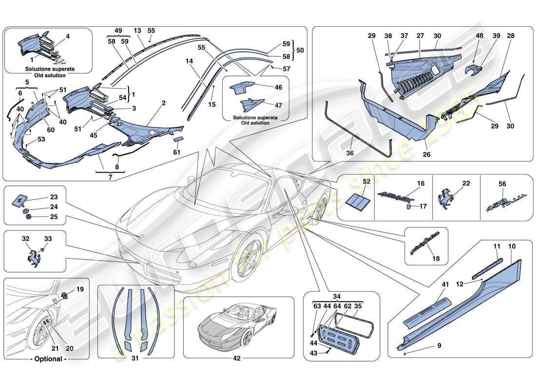 ferrari 458 italia (europe) shields - external trim part diagram