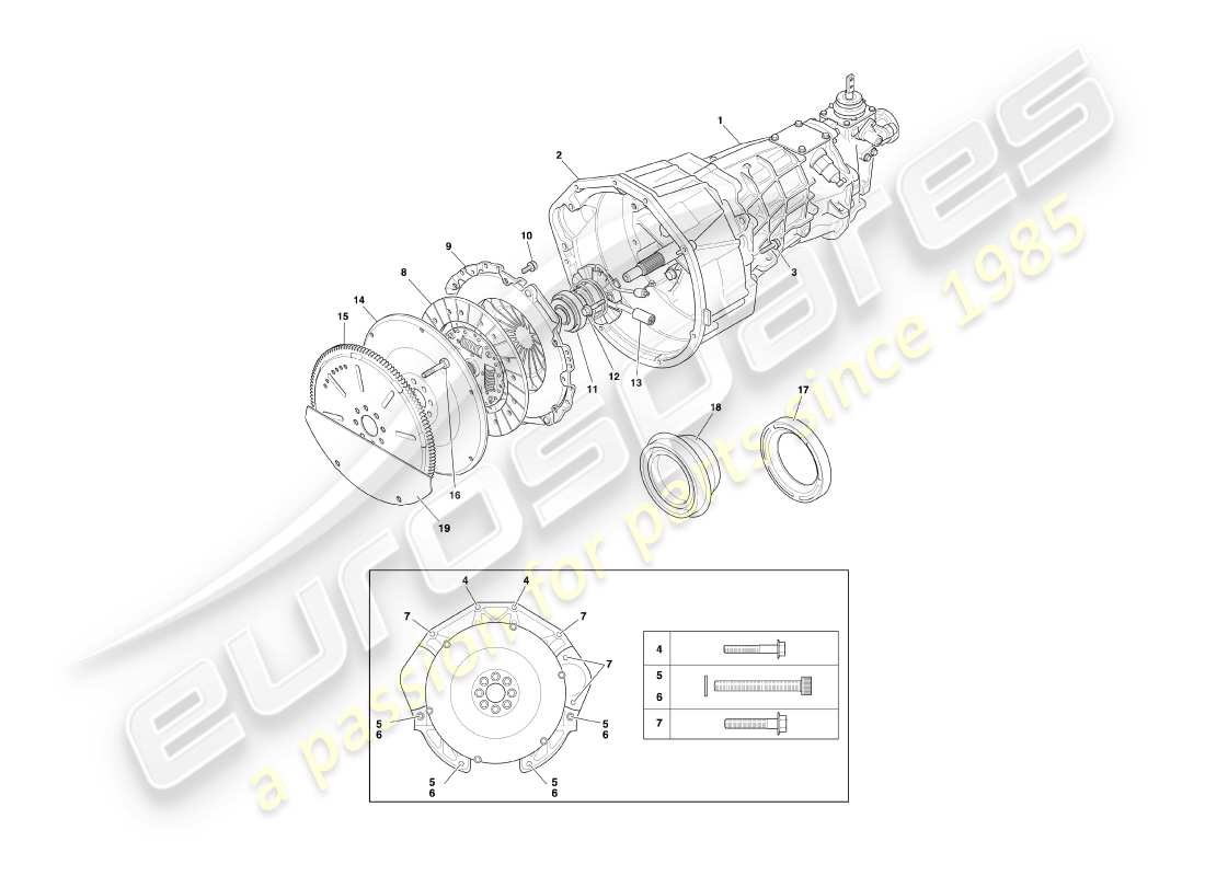 aston martin db7 vantage (2004) manual gearbox & clutch part diagram