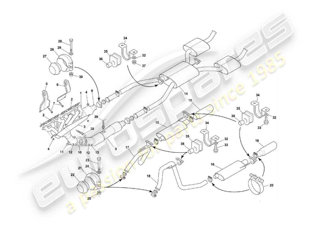 aston martin db7 vantage (2004) exhaust system part diagram