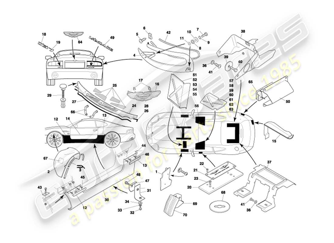 aston martin db7 vantage (2004) body fittings part diagram