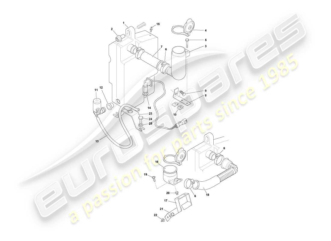 aston martin db7 vantage (2004) windscreen washers part diagram