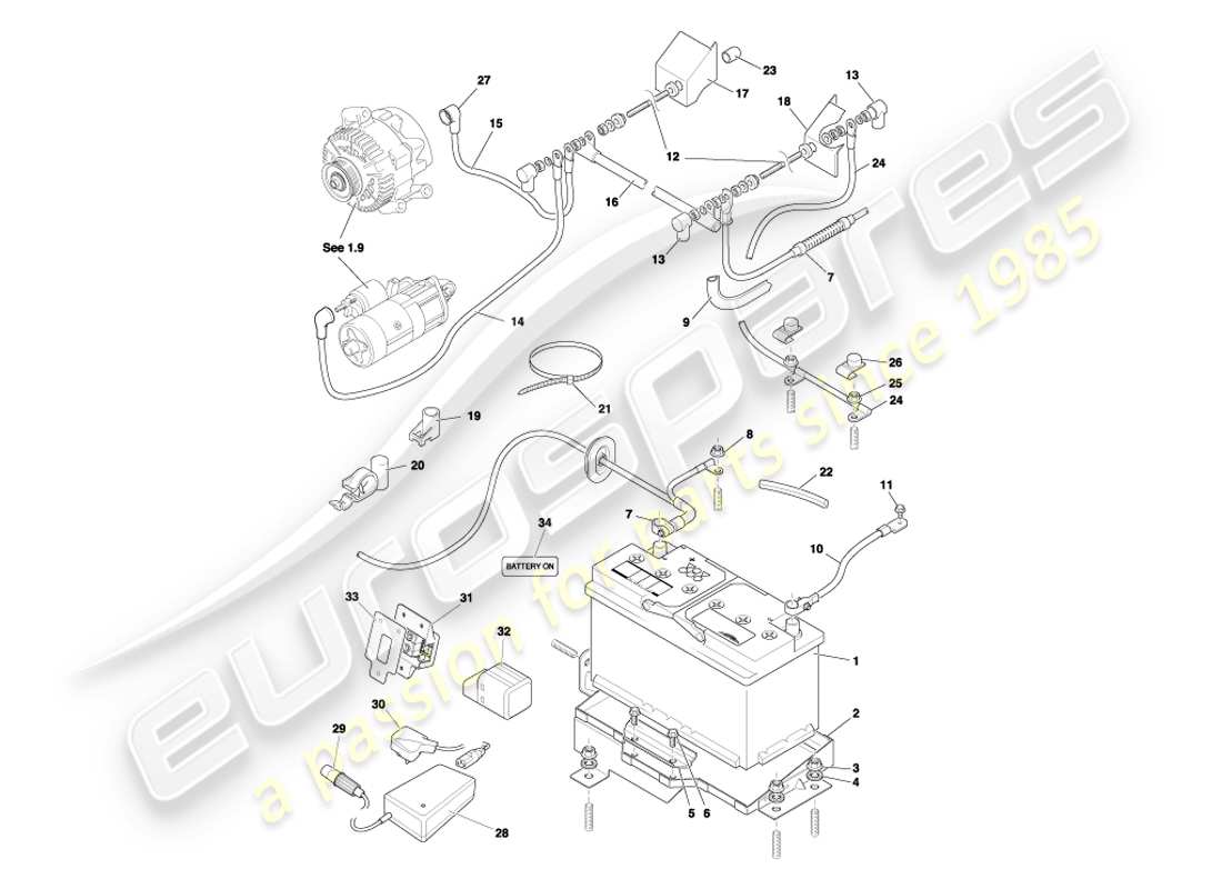 aston martin db7 vantage (2004) battery & tray part diagram