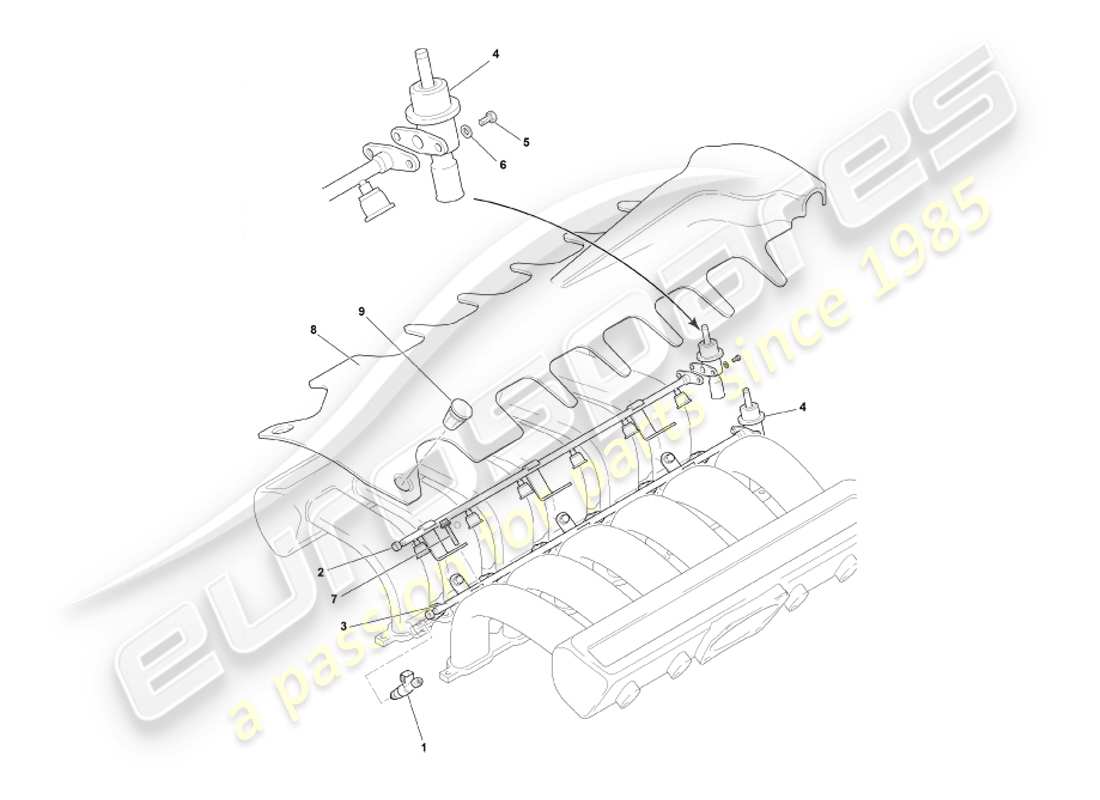 aston martin db7 vantage (2004) fuel rails & injectors part diagram