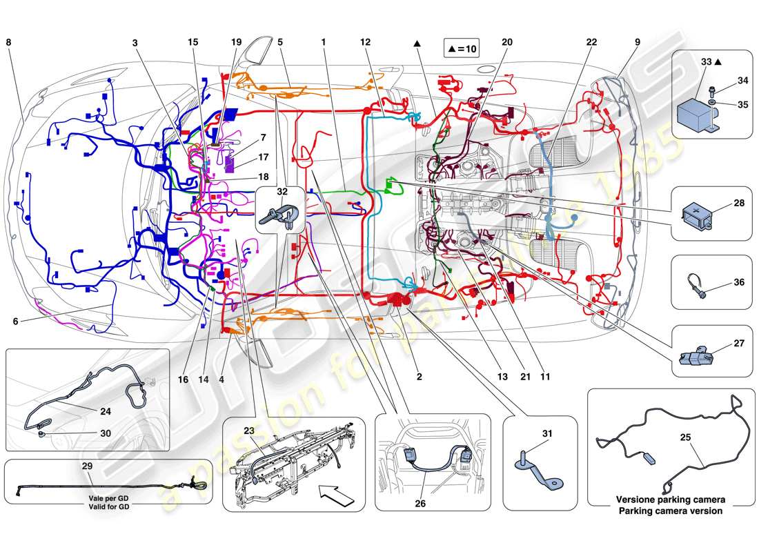 ferrari 458 spider (rhd) main wiring harnesses part diagram