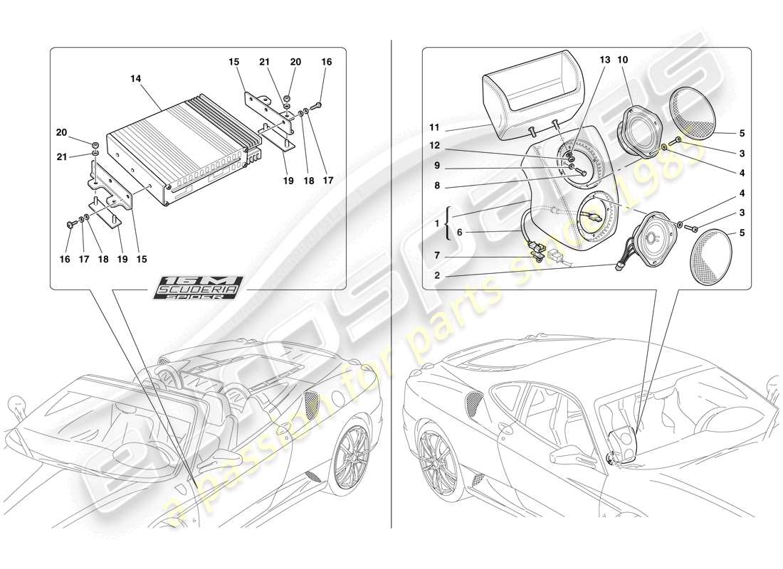 ferrari f430 scuderia (rhd) radio amplifier system part diagram