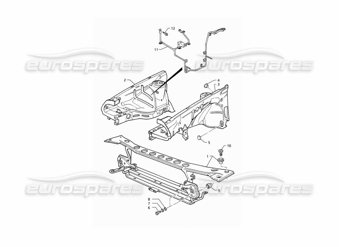 maserati qtp v8 (1998) body shell: front panel and inner wheelarches part diagram