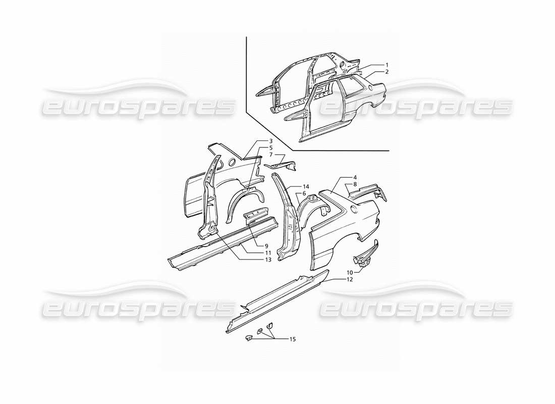 maserati ghibli 2.8 (abs) body shell: outer panels part diagram