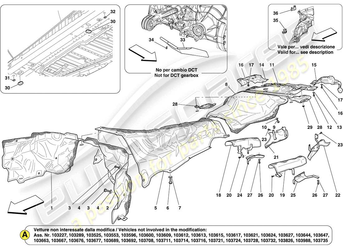 ferrari california (rhd) heat shields in vehicle part diagram