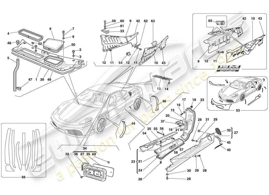 ferrari f430 scuderia spider 16m (rhd) shields - external trim part diagram